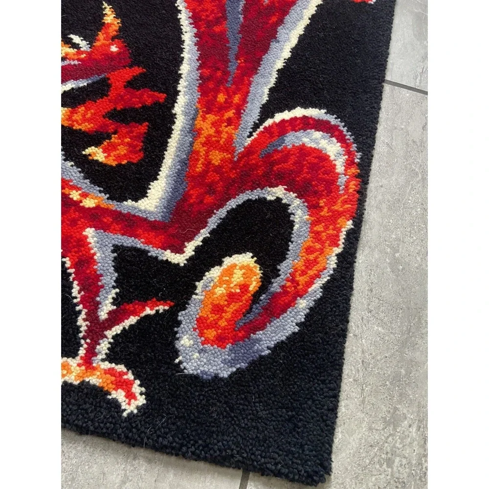 Junghans-Wolle, Germany, 70's, Handwoven‎ Wool Rug, Tapestry, Folk , rooster MCM